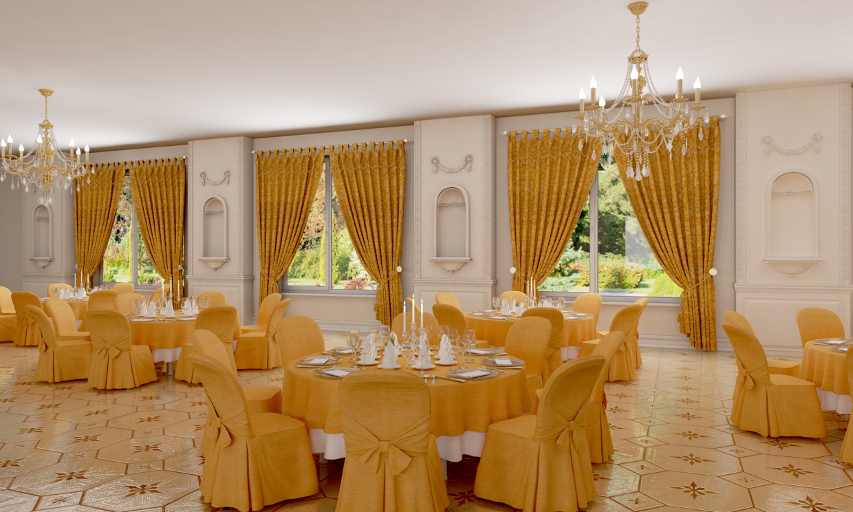 Banquet hall in 3d max vray image