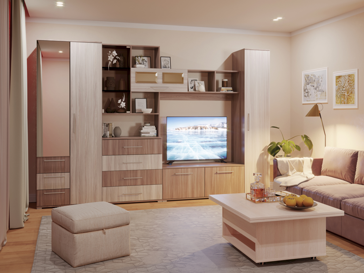 Визуализация мебели для гостиной в 3d max corona render изображение