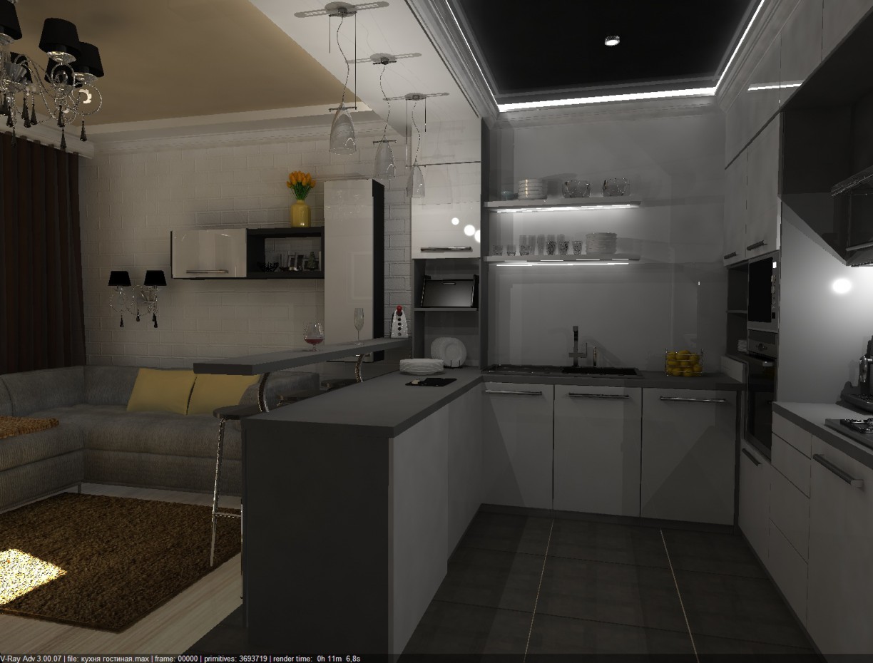 Cozinha-sala de visitas em 3d max vray 3.0 imagem
