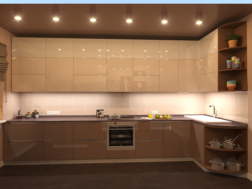 Кухня в кофейных тонах в 3d max corona render изображение