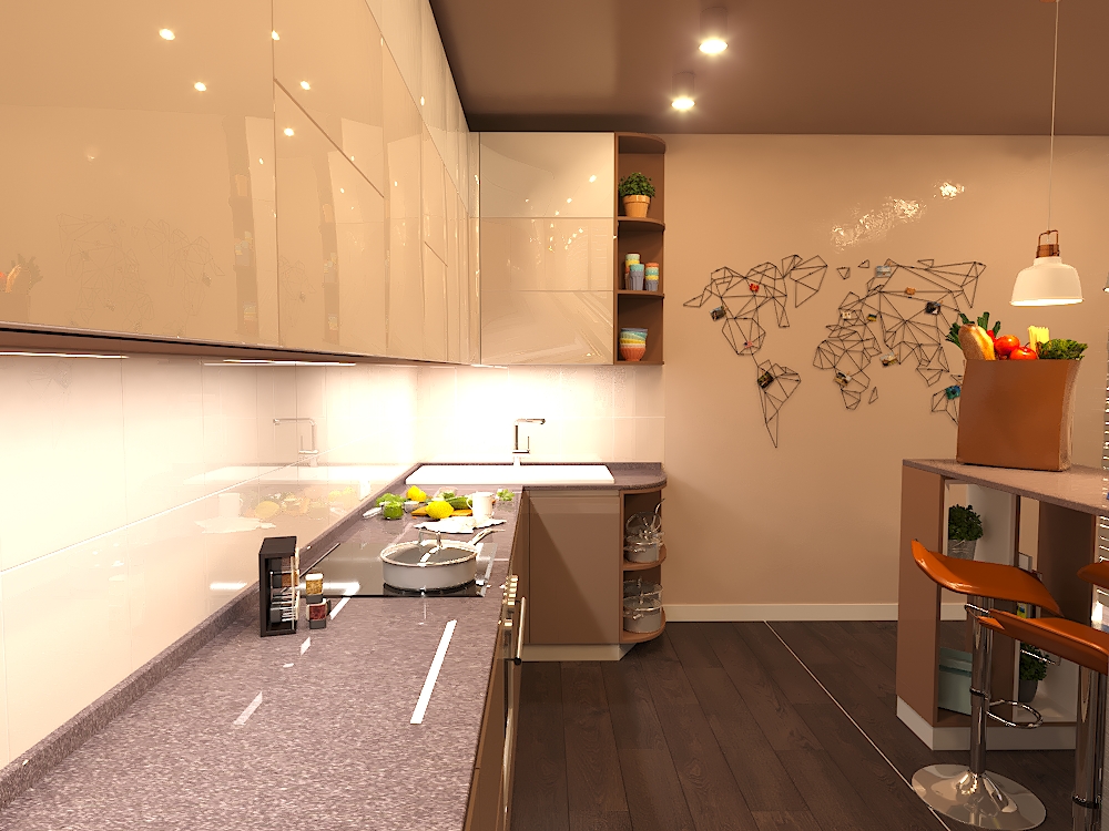 Kitchen in coffee colors in 3d max corona render image