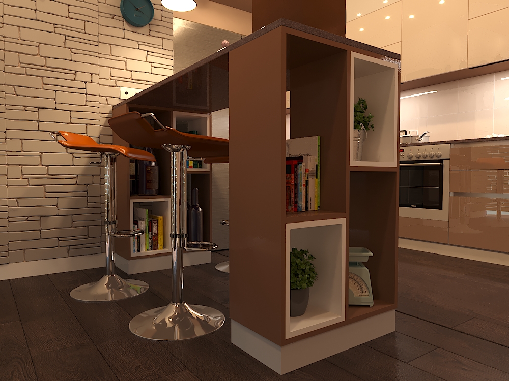 Кухня в кофейных тонах в 3d max corona render изображение