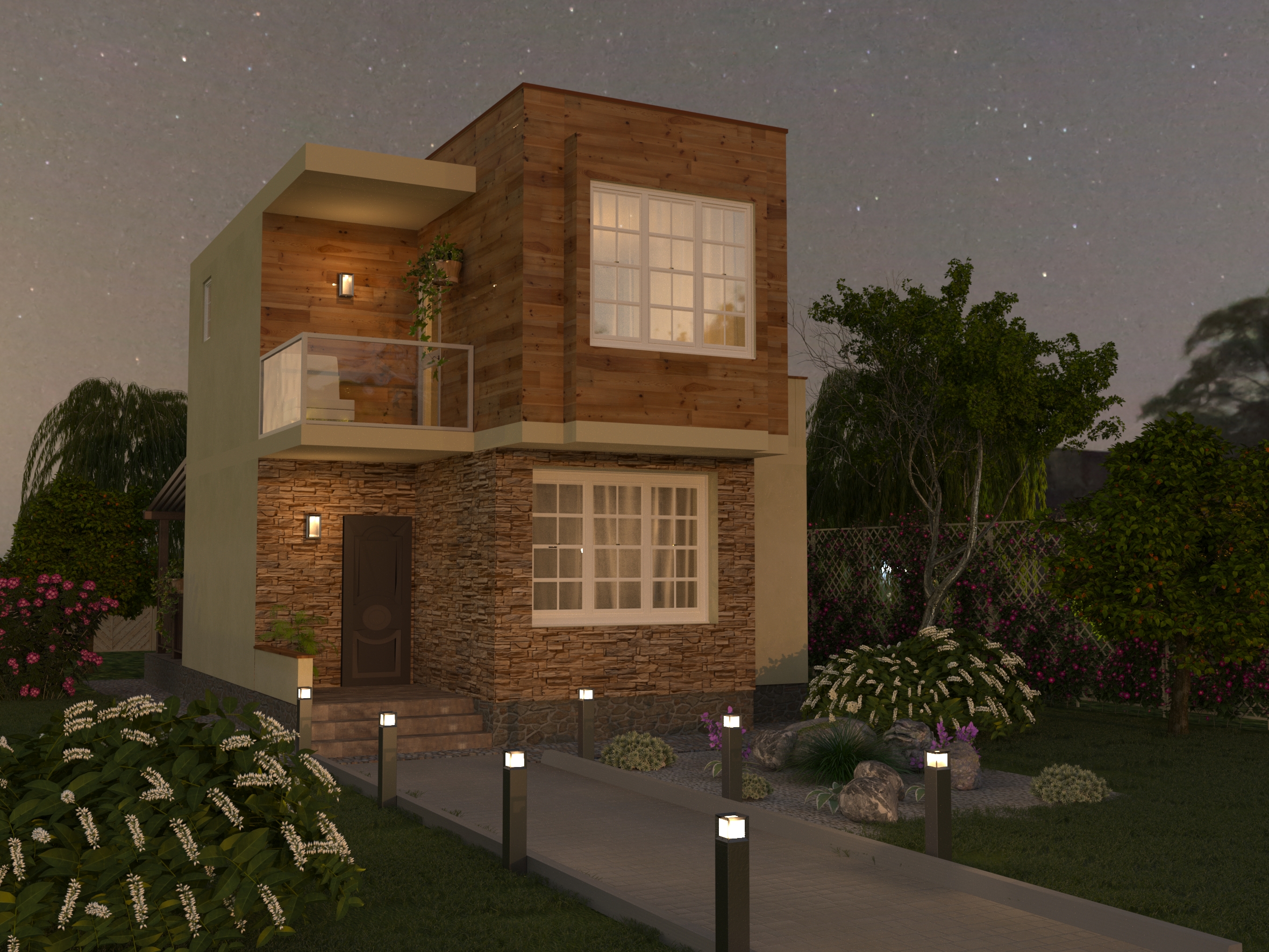 Two-storey house 6,5x7,5m in 3d max corona render image
