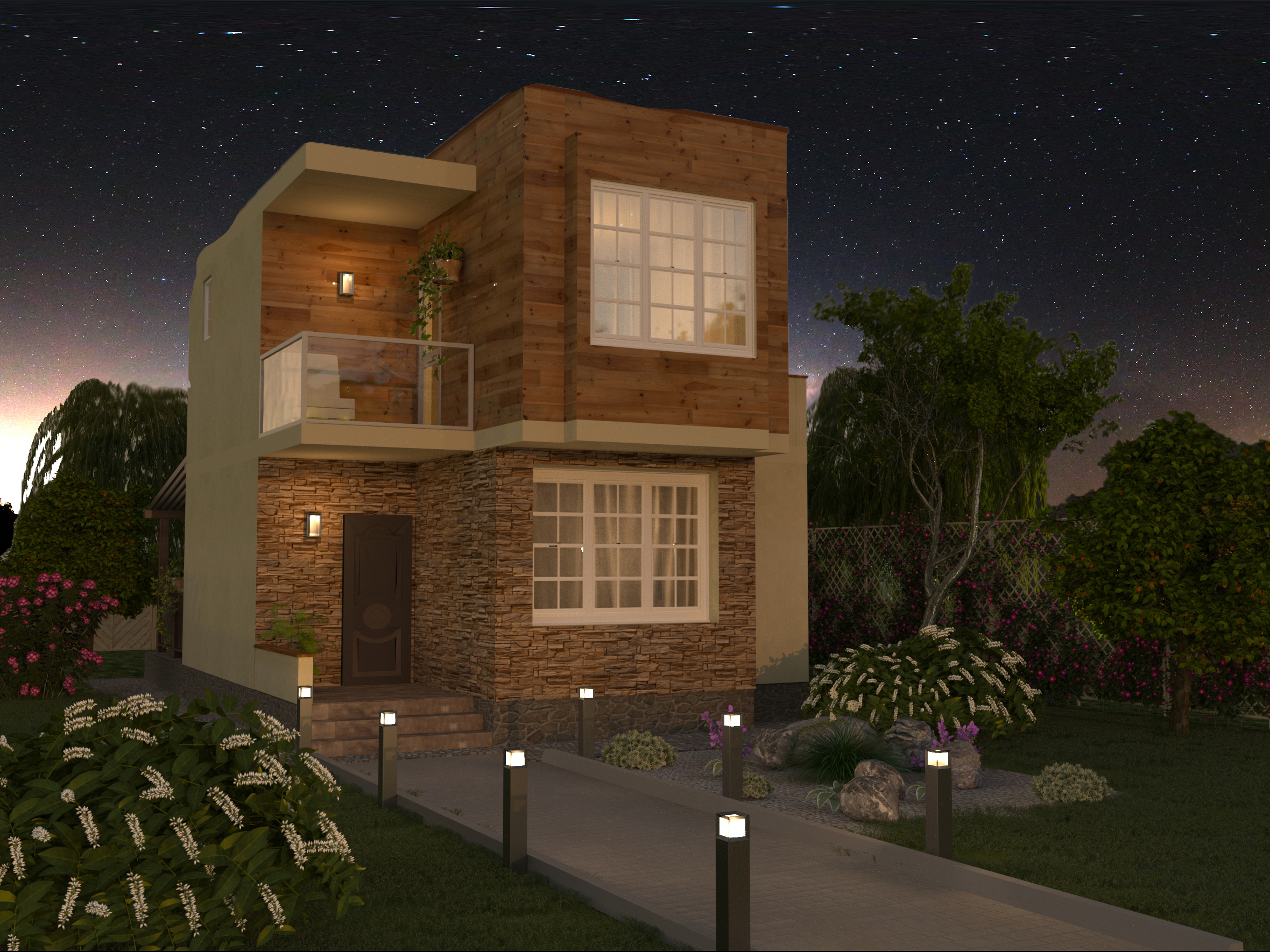 İki katlı ev 6,5x7,5m in 3d max corona render resim