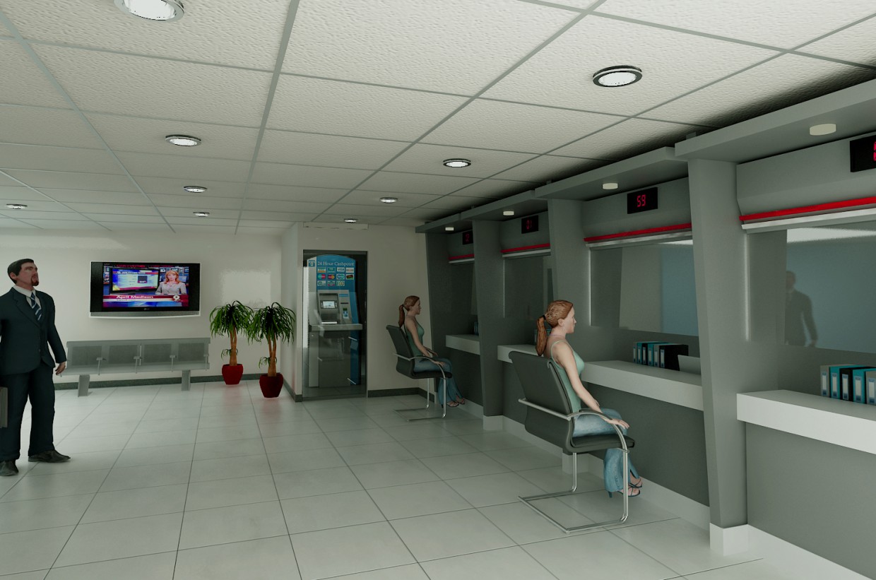 imagen de Hall bancario de ICBC en 3d max vray