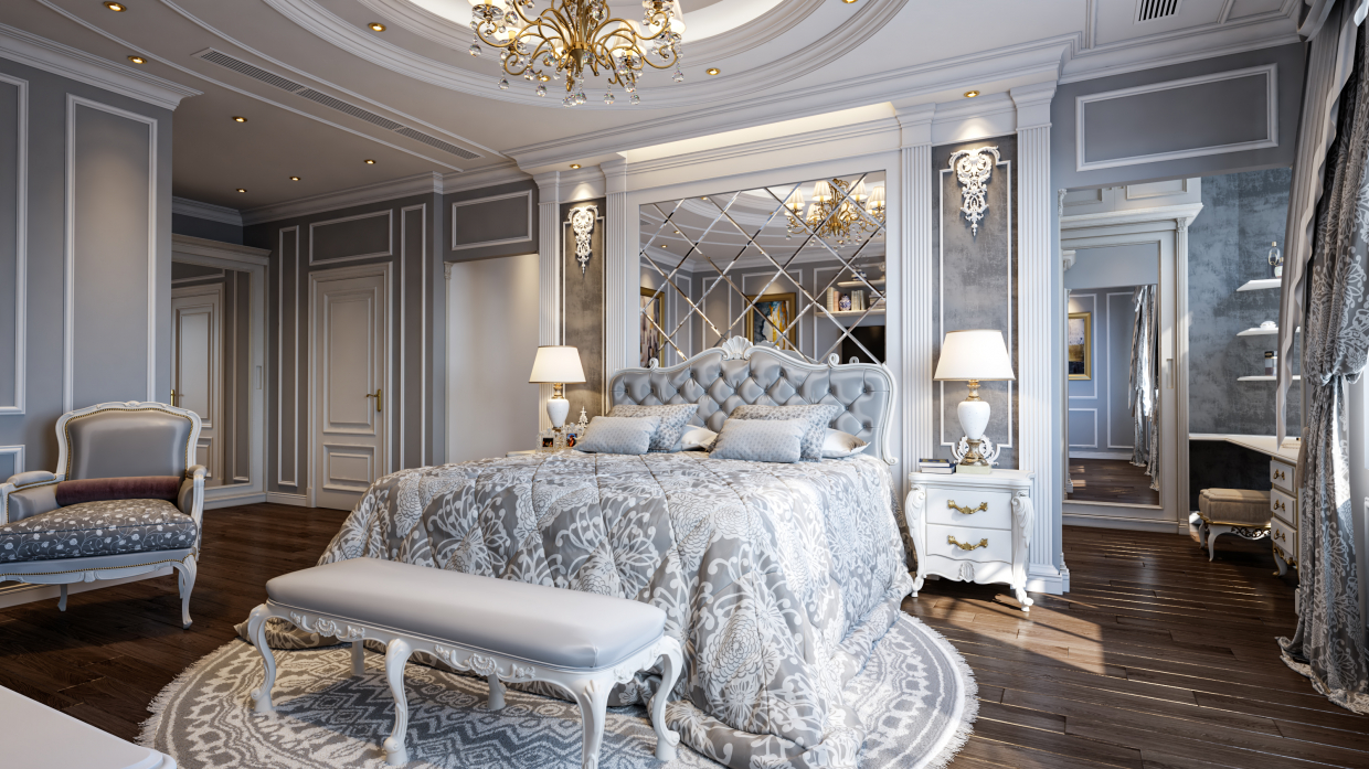 Спальня серая с белым в 3d max vray 3.0 изображение