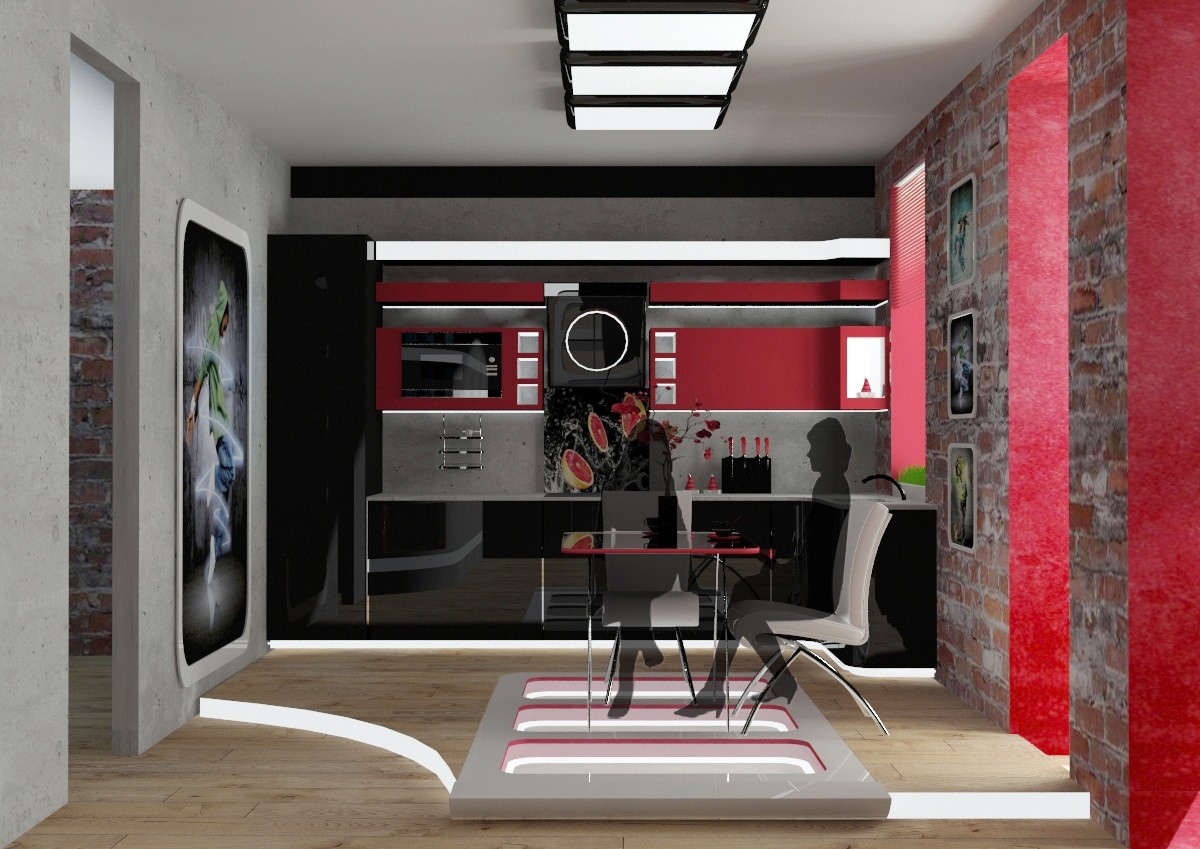 Cozinha sala de estar em 3d max vray imagem