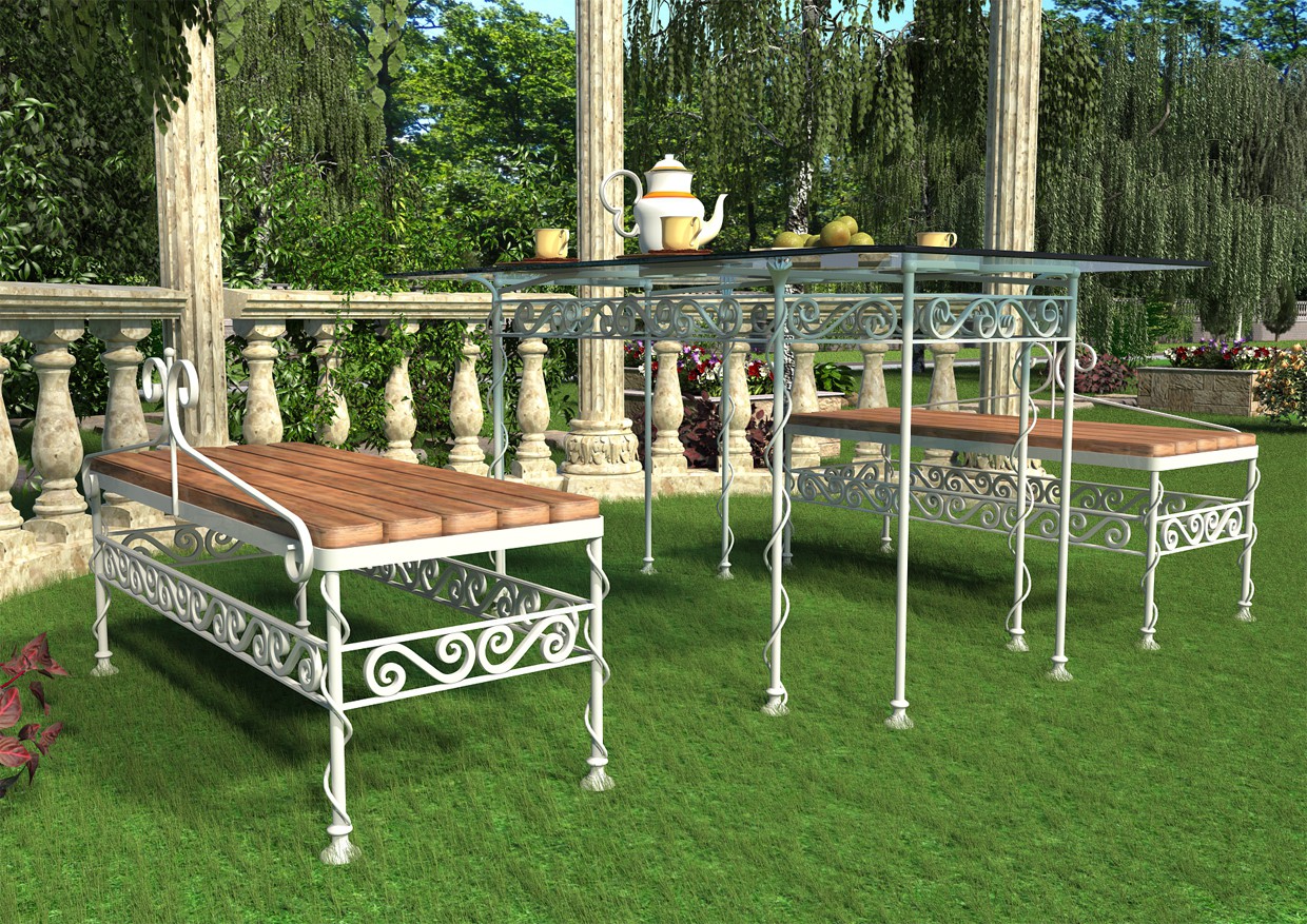 Wrought iron furniture in the exterior in Maya vray image