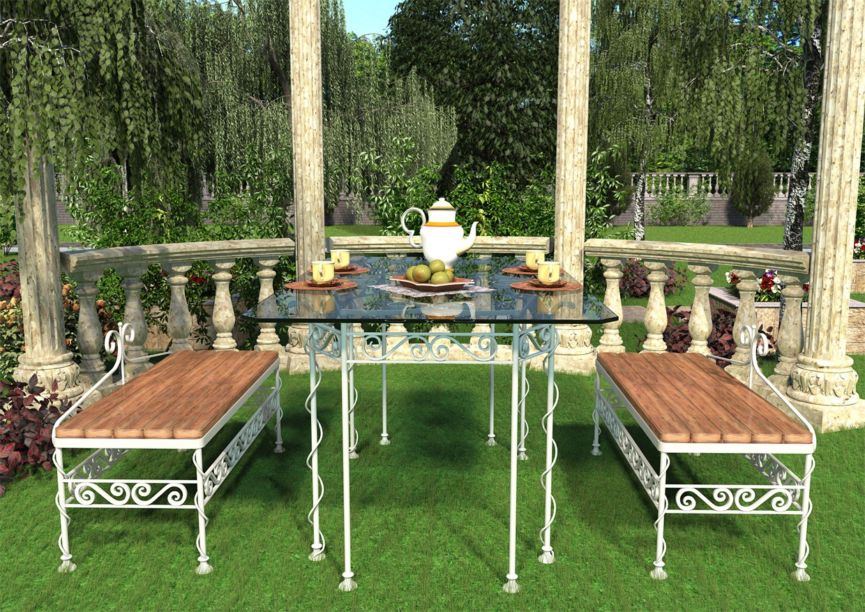 Wrought iron furniture in the exterior Wrought iron furniture in the exterior in Maya vray image