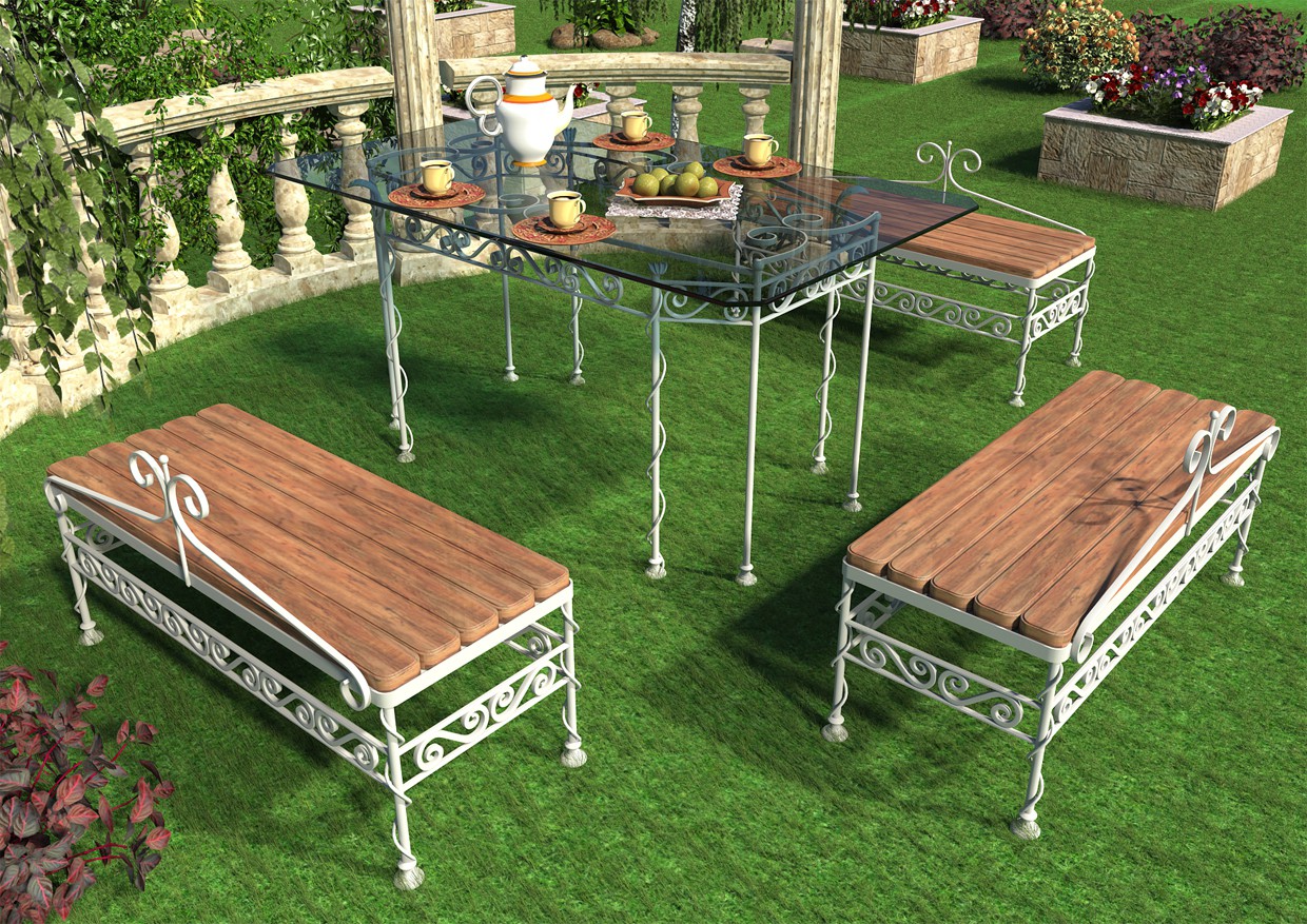 Wrought iron furniture in the exterior Wrought iron furniture in the exterior in Maya vray image
