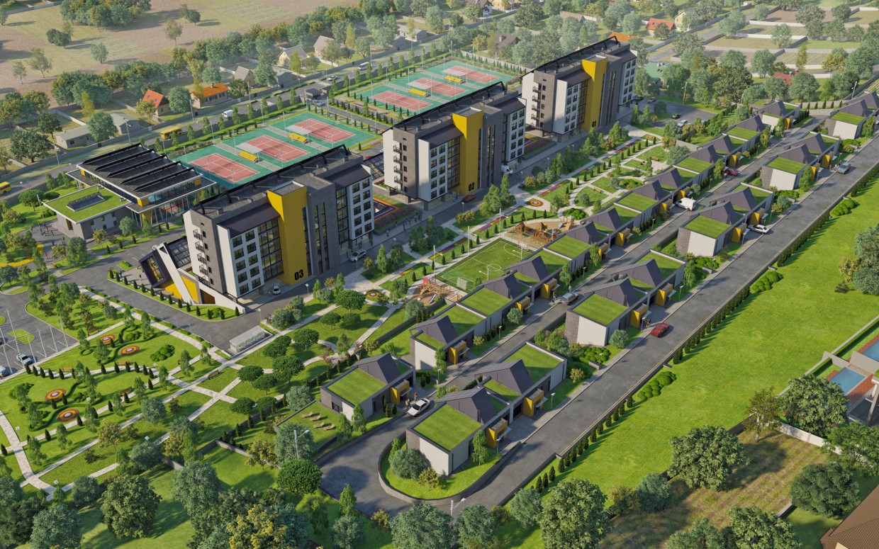 Residential complex "DAVIS" Sports Centre. Townhouses. in 3d max corona render image