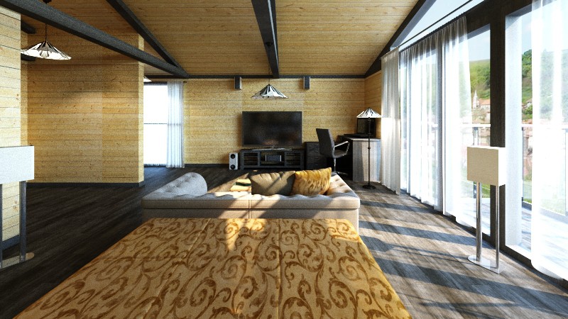 Спальная в загородном доме в 3d max corona render изображение