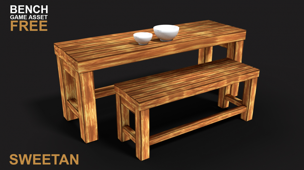 3D Bench Game asset using handpainted textures in Blender cycles render resim