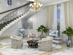 Living room with a twisted staircase