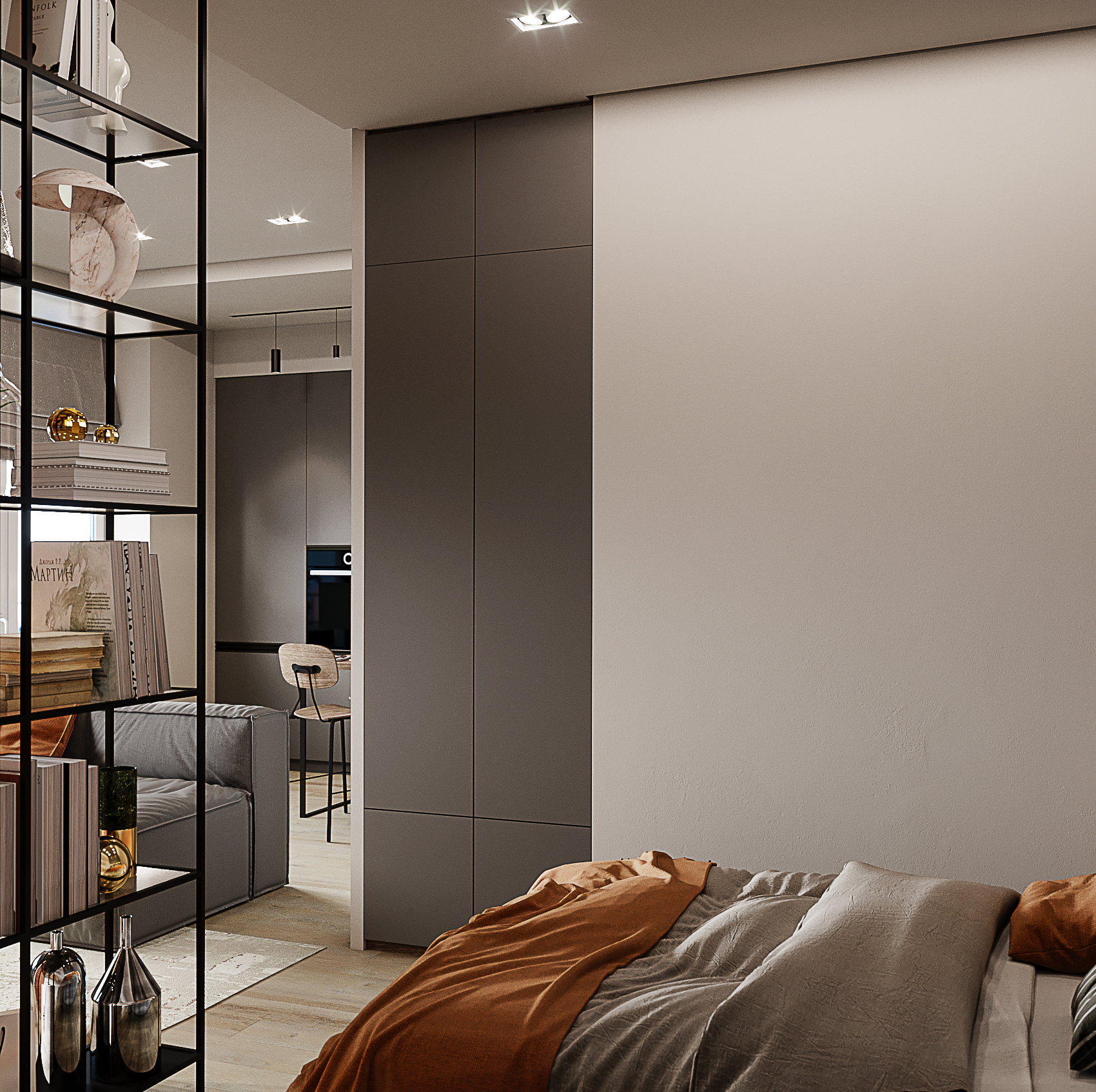Studio design visualization for a young couple in 3d max corona render image