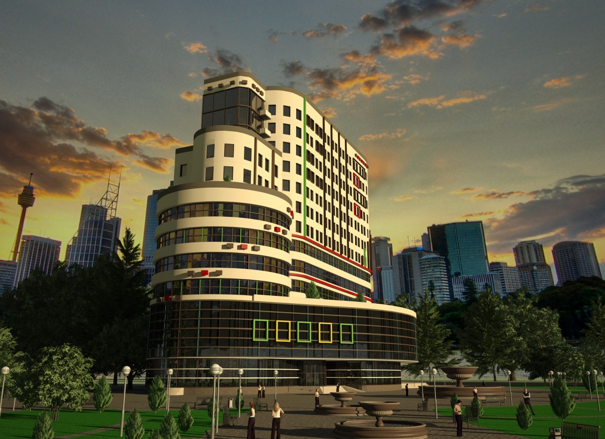 office and hotel complex in 3d max vray image