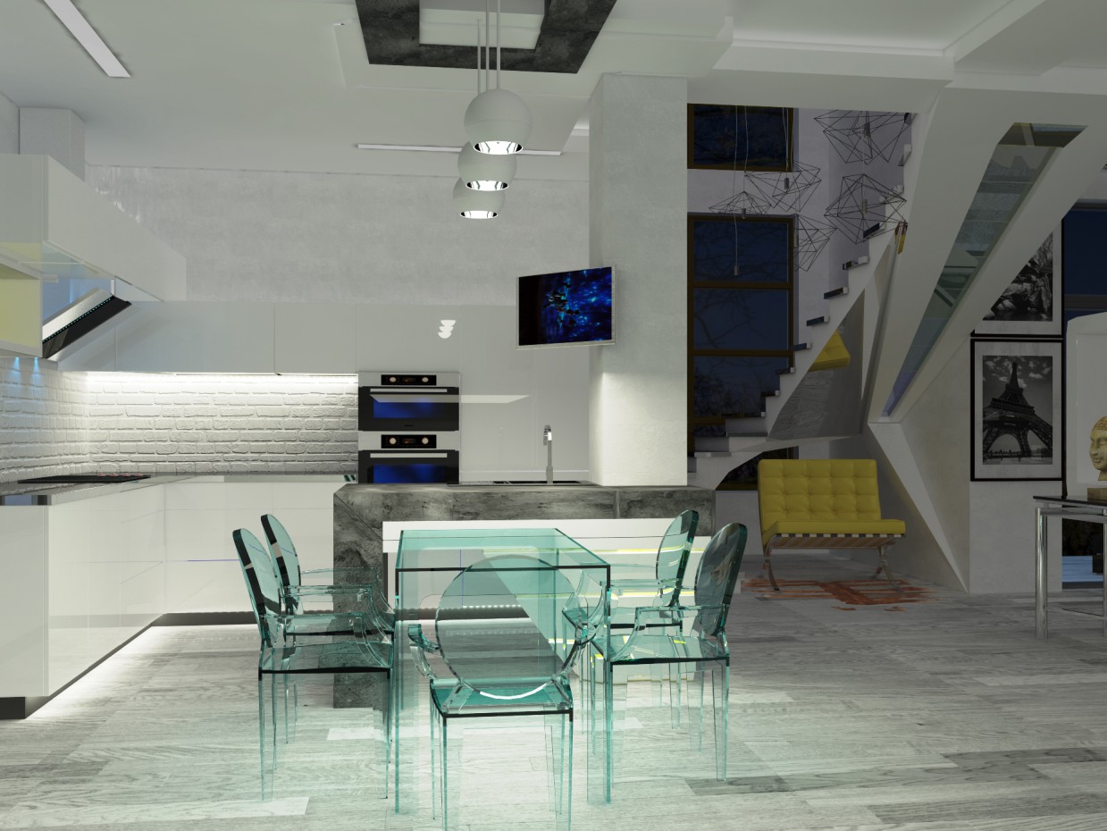 жилой дом кухня-столовая в 3d max vray изображение