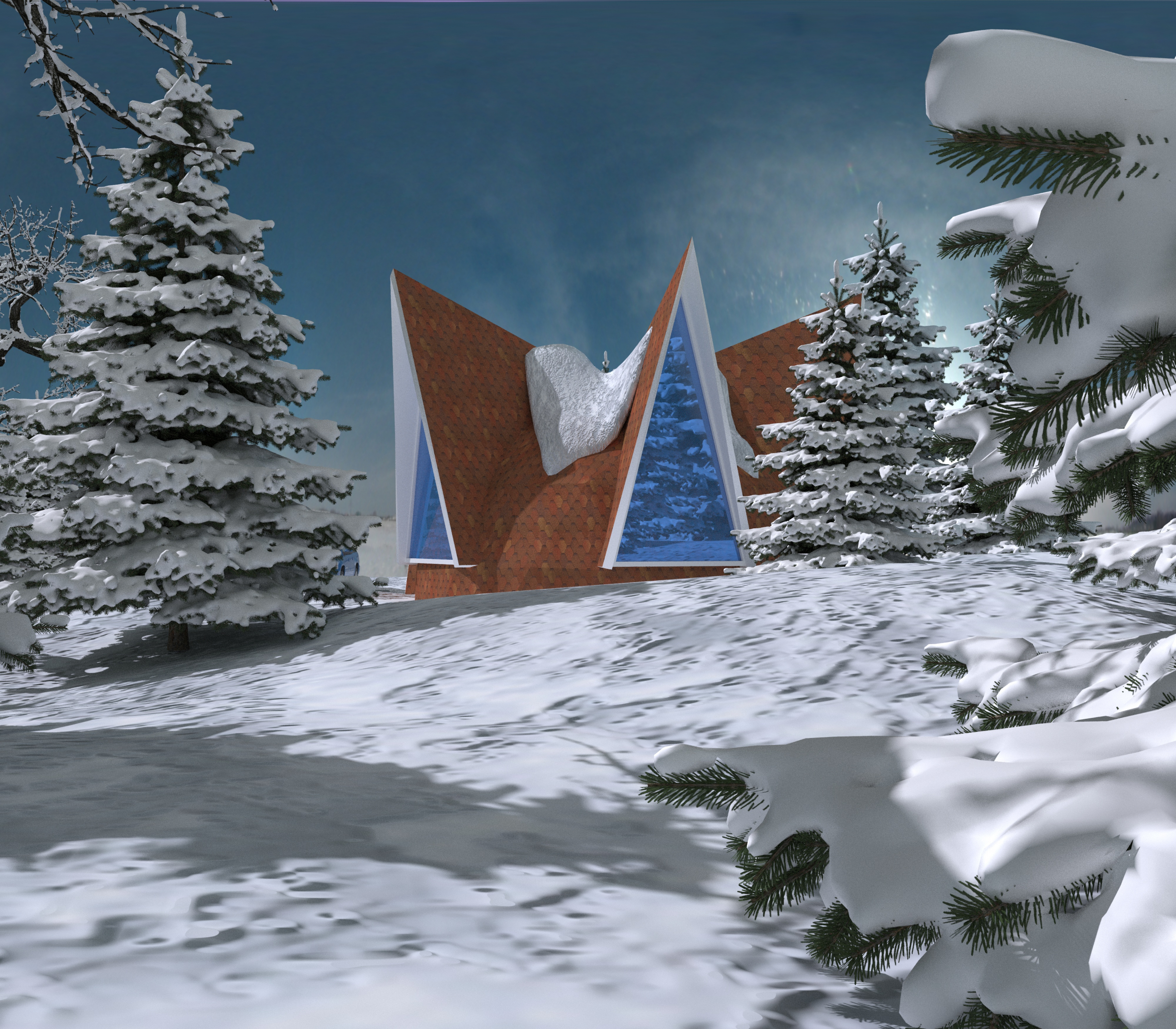 Dome house in winter in 3d max corona render image
