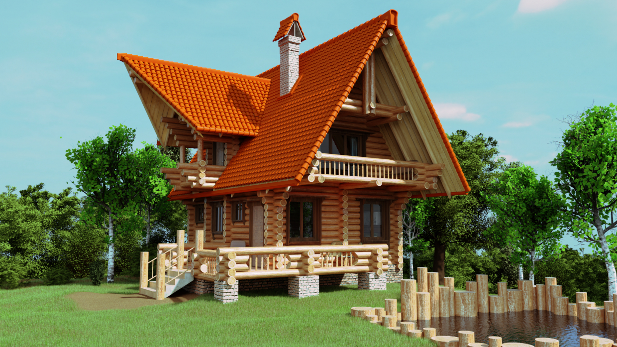 लकड़ी के घर Blender cycles render में प्रस्तुत छवि