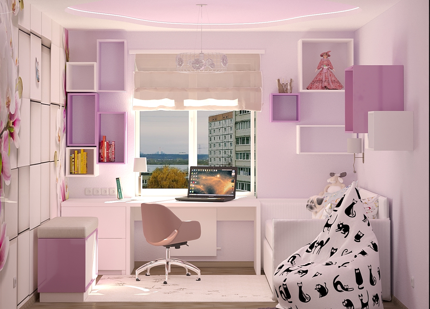 Children's room for the girl in 3d max corona render image