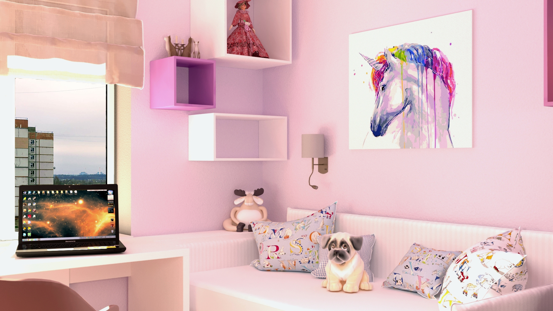 Children's room for the girl in 3d max corona render image