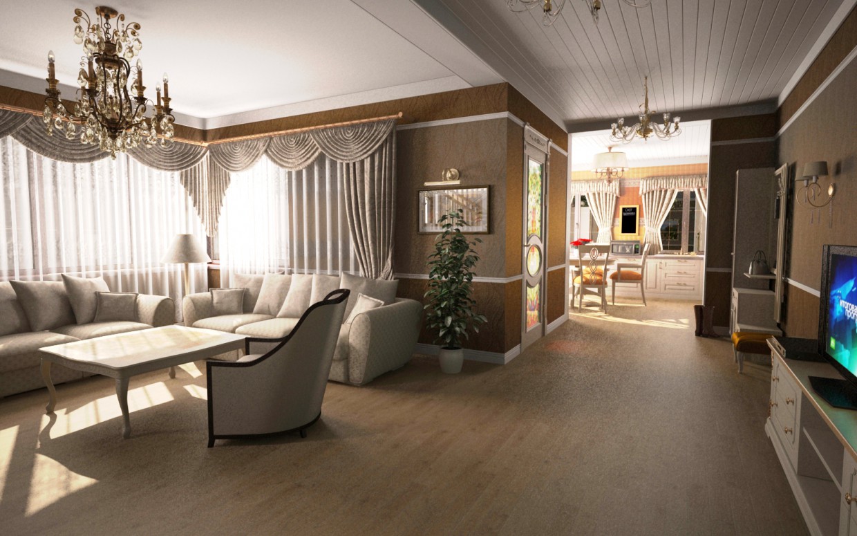 Kitchen and Hall Kitchen and Hall in 3d max vray image