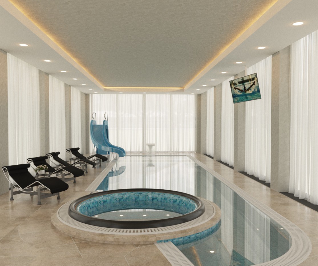 Visualização da piscina em 3d max corona render imagem
