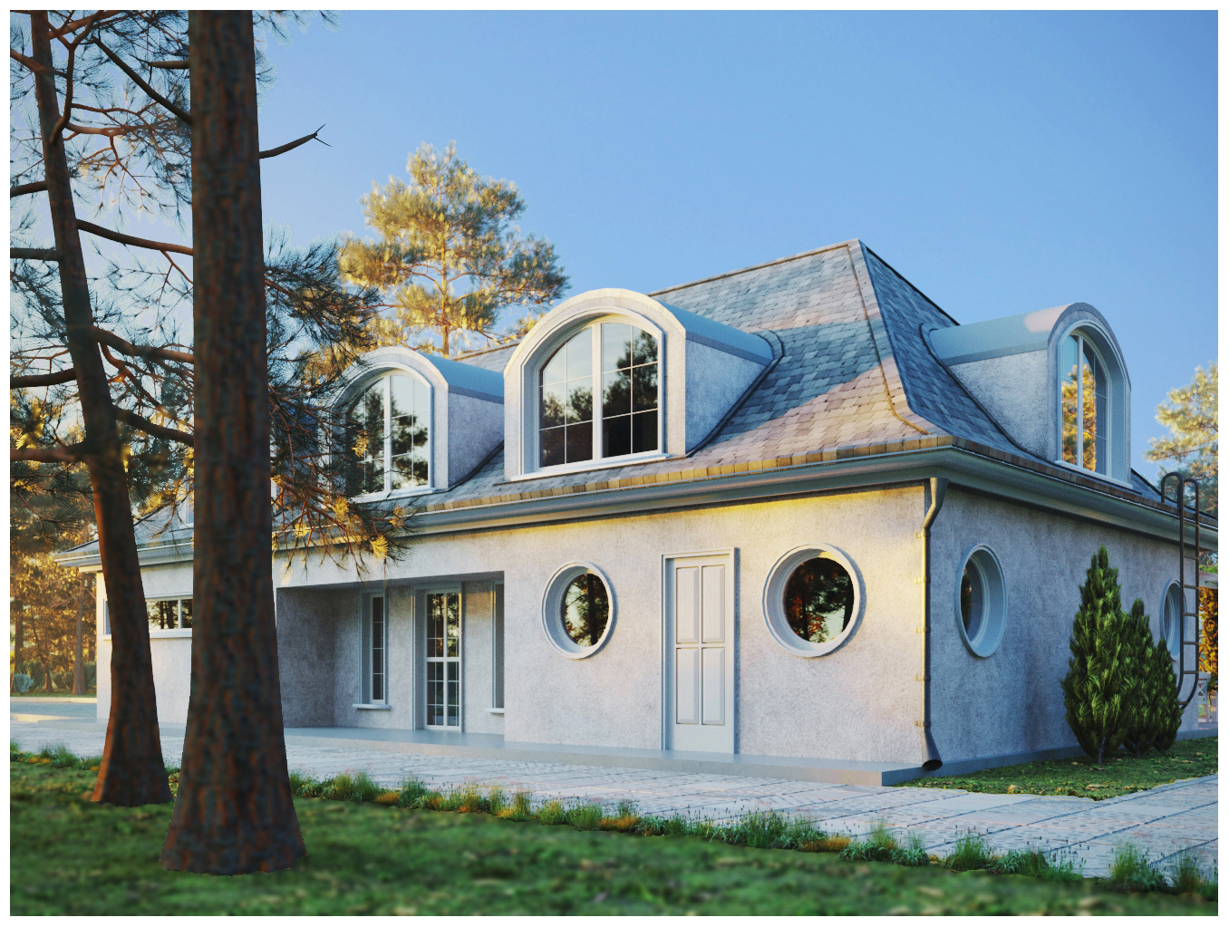 Ülke Stili Kır Evi in 3d max corona render resim