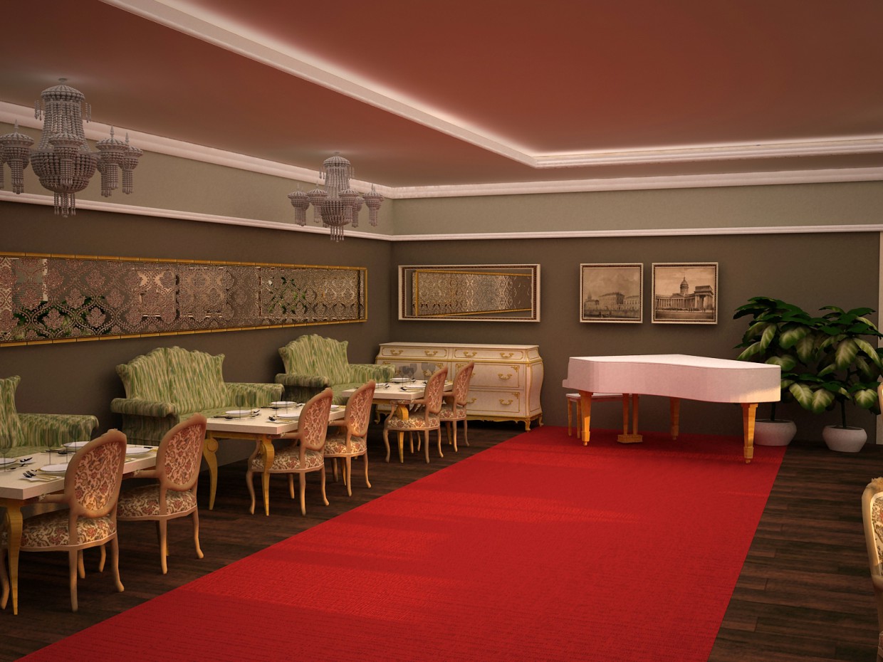 L'interno del ristorante in stile classico in 3d max vray immagine