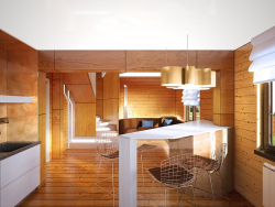 Una casa de madera moderna. Interior y exterior