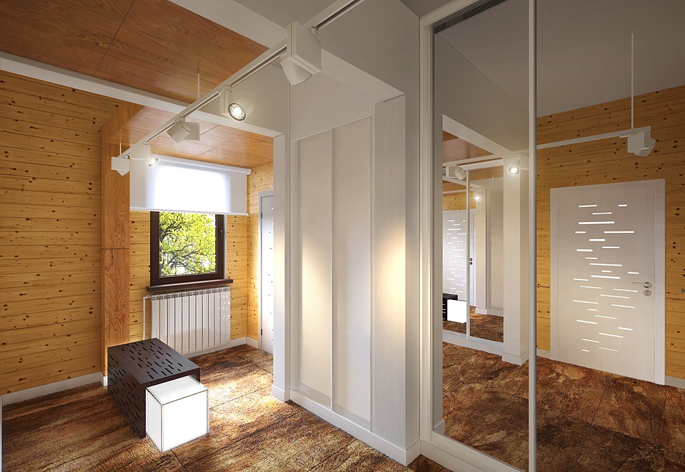 Una moderna casa di legno. Interno ed esterno in 3d max corona render immagine