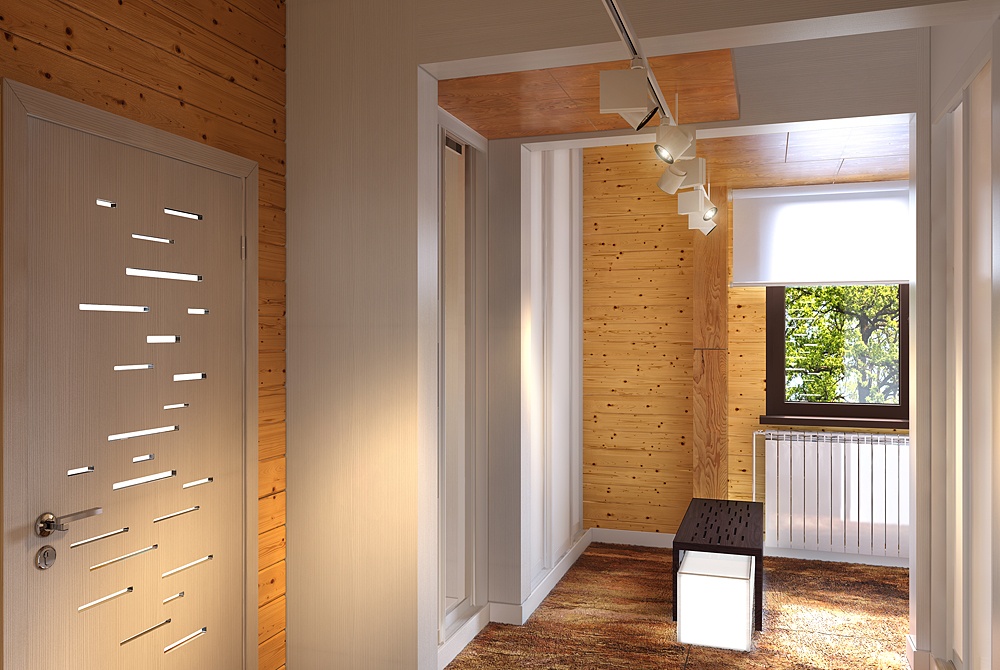 Uma moderna casa de madeira. Interior e exterior em 3d max corona render imagem