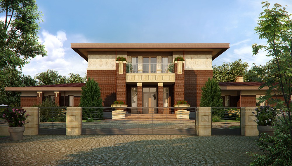 Haus im Wright-Stil in Blender cycles render Bild