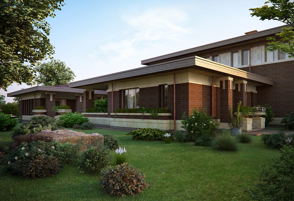 imagen de Casa en estilo Wright en Blender cycles render