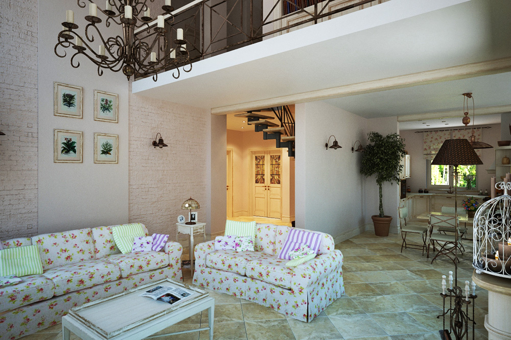 Design project of a house of 200 m² in the style of "Provence" in 3d max corona render image