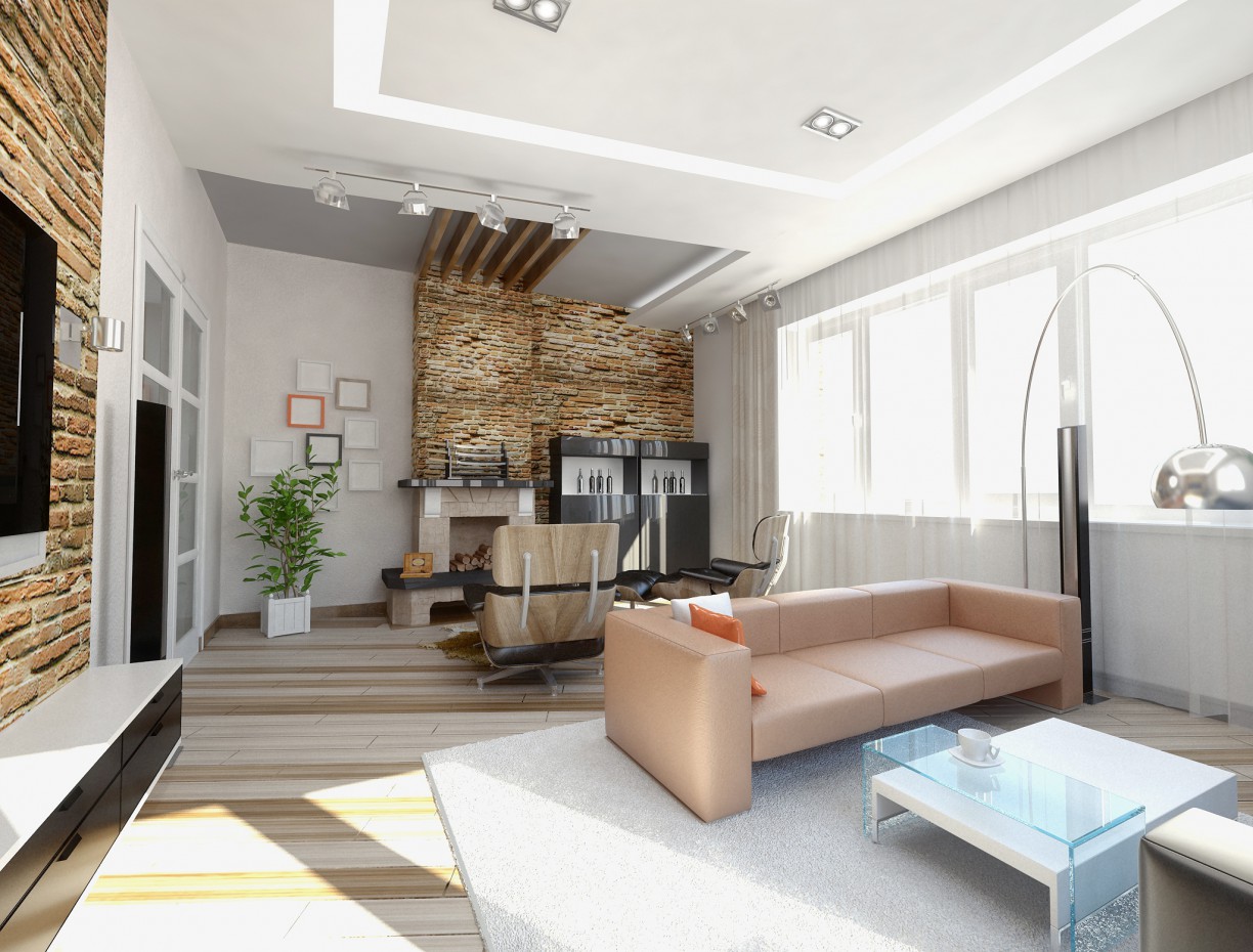 Living room in a cottage in 3d max vray image
