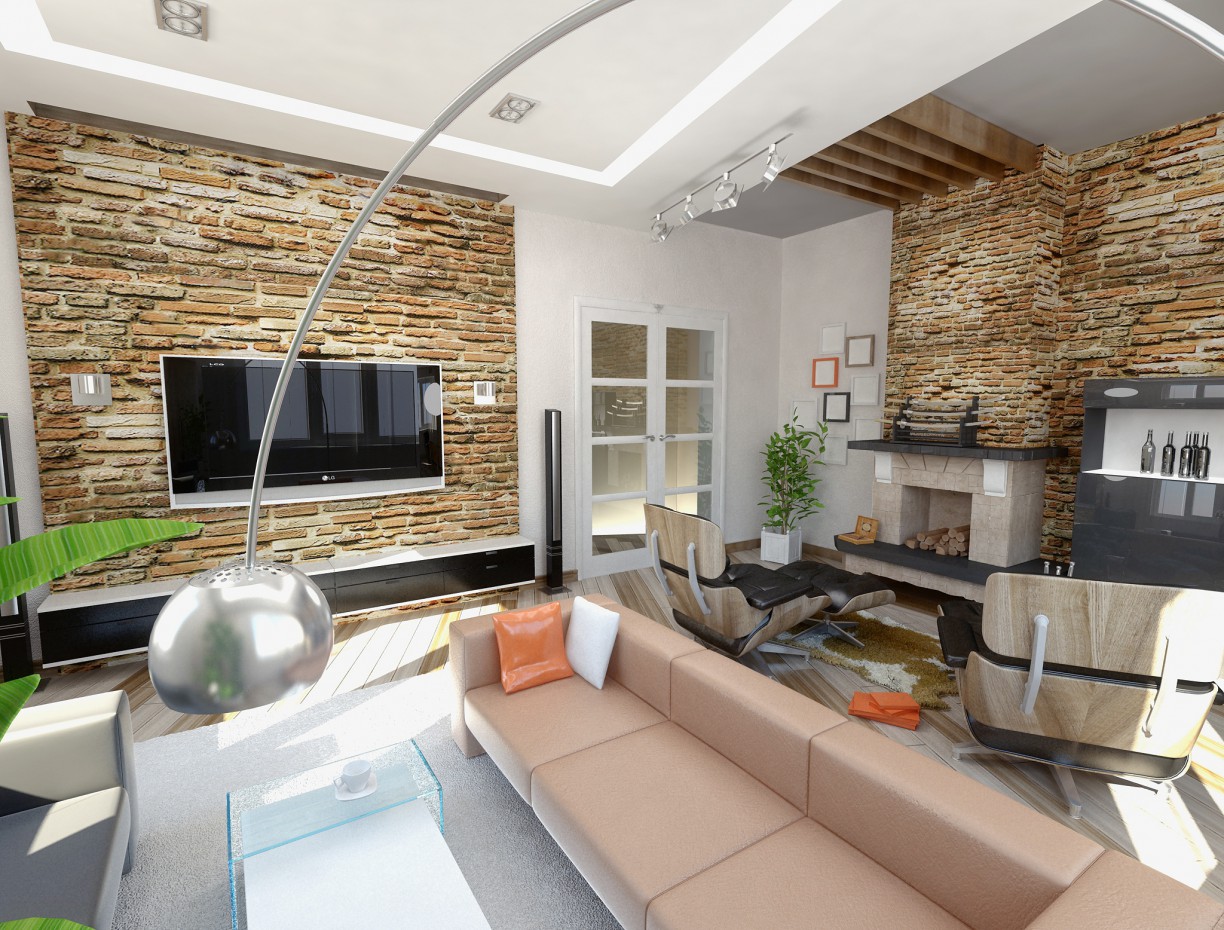 Living room in a cottage Living room in a cottage in 3d max vray image