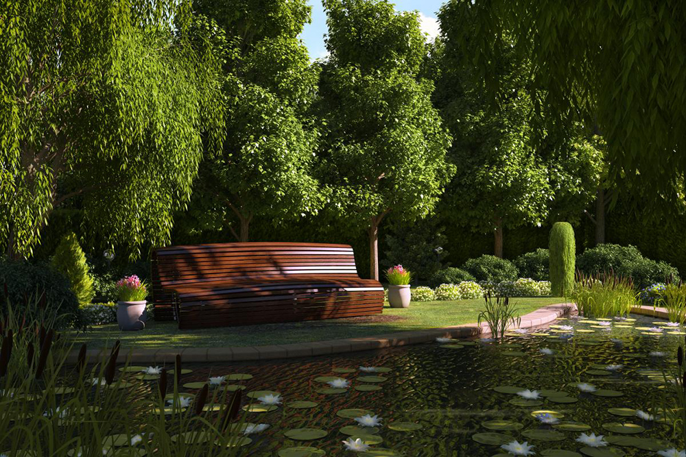 Скамейка в парке в Blender cycles render изображение