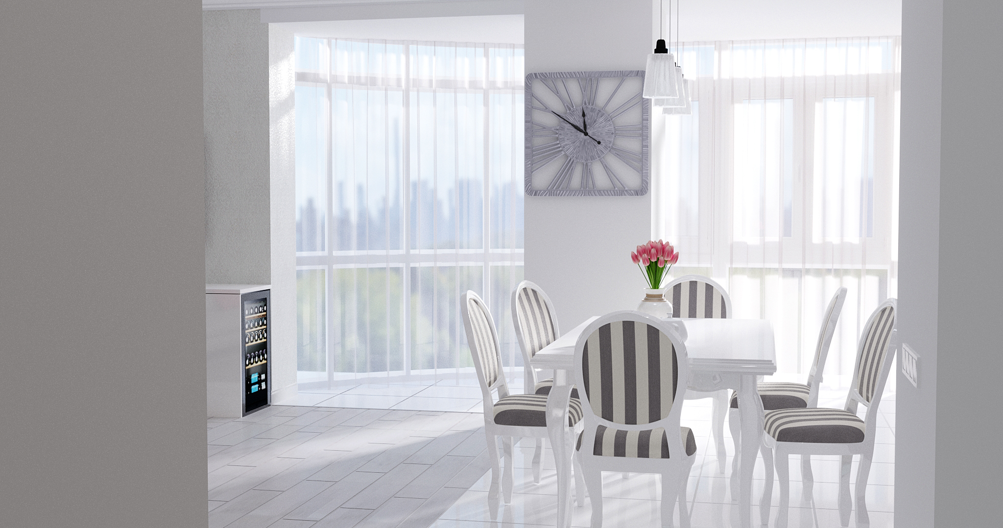 रसोई-लिविंग रूम "कोमलता" 3d max vray 3.0 में प्रस्तुत छवि