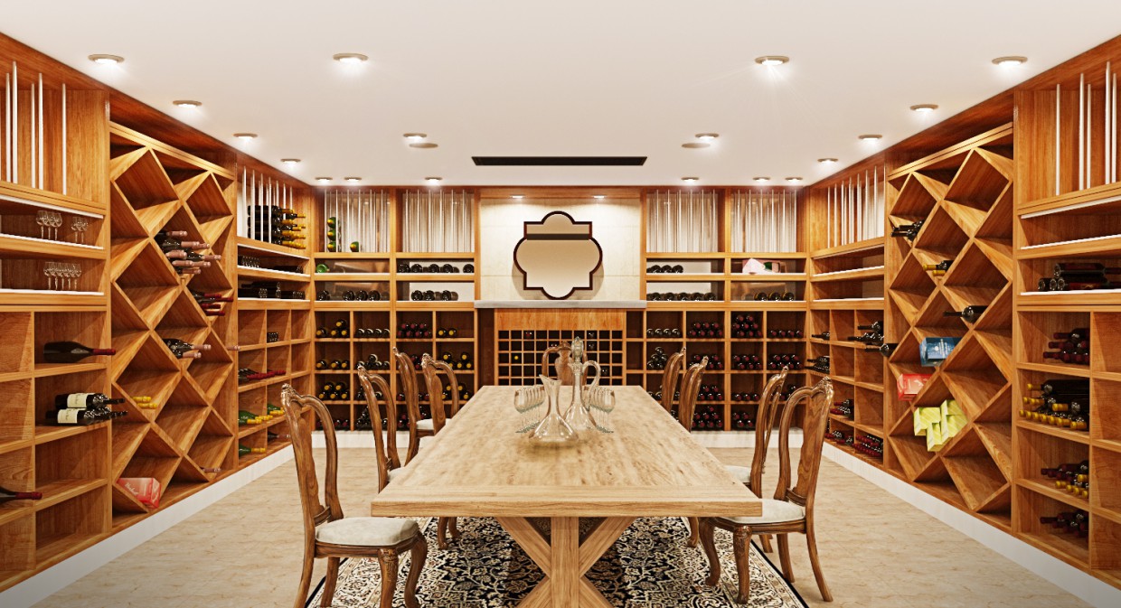 Salle de chambre/vin de vin, cave dans 3d max corona render image