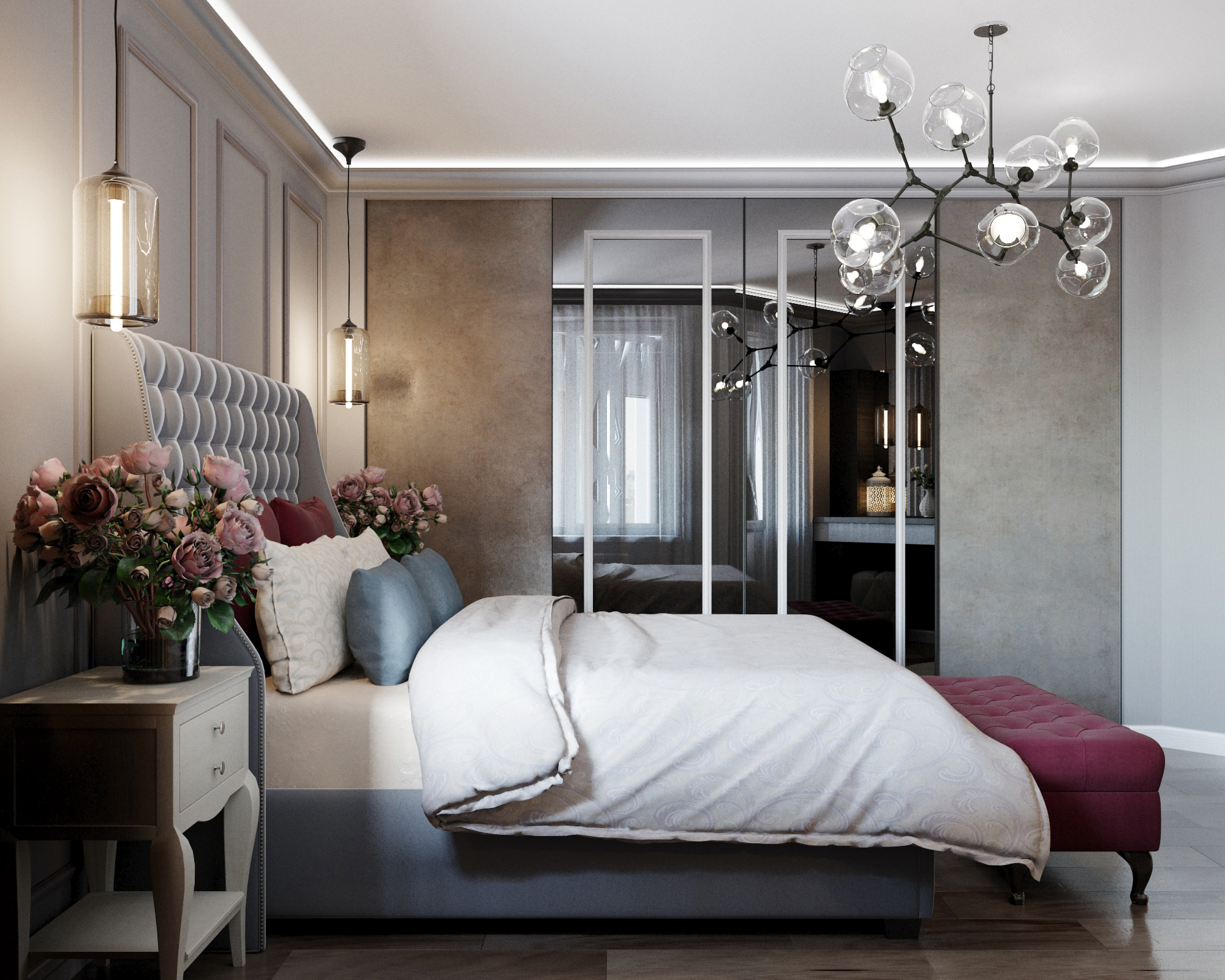 Интерьер спальни в 3d max corona render изображение