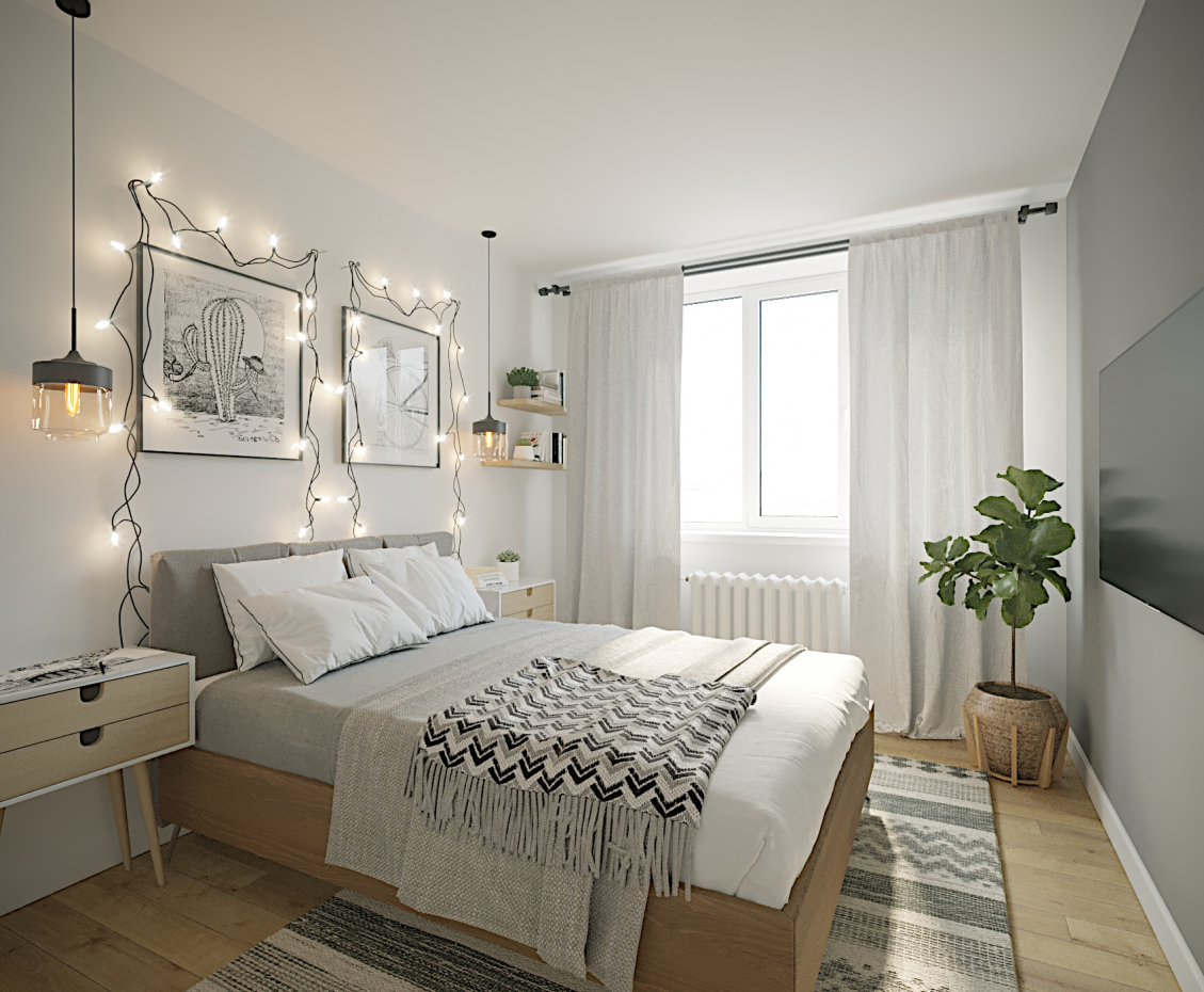 Camera da letto in stile scandinavo in 3d max corona render immagine