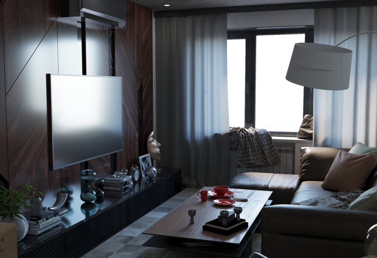 imagen de sala de estar en 3d max corona render
