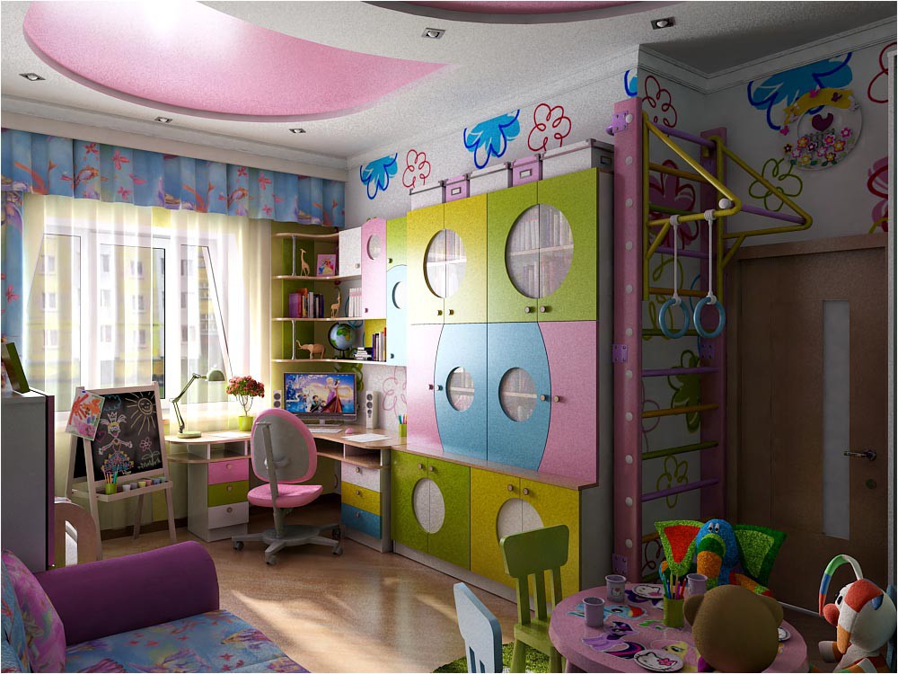 Children's room interior design in 3d max vray image