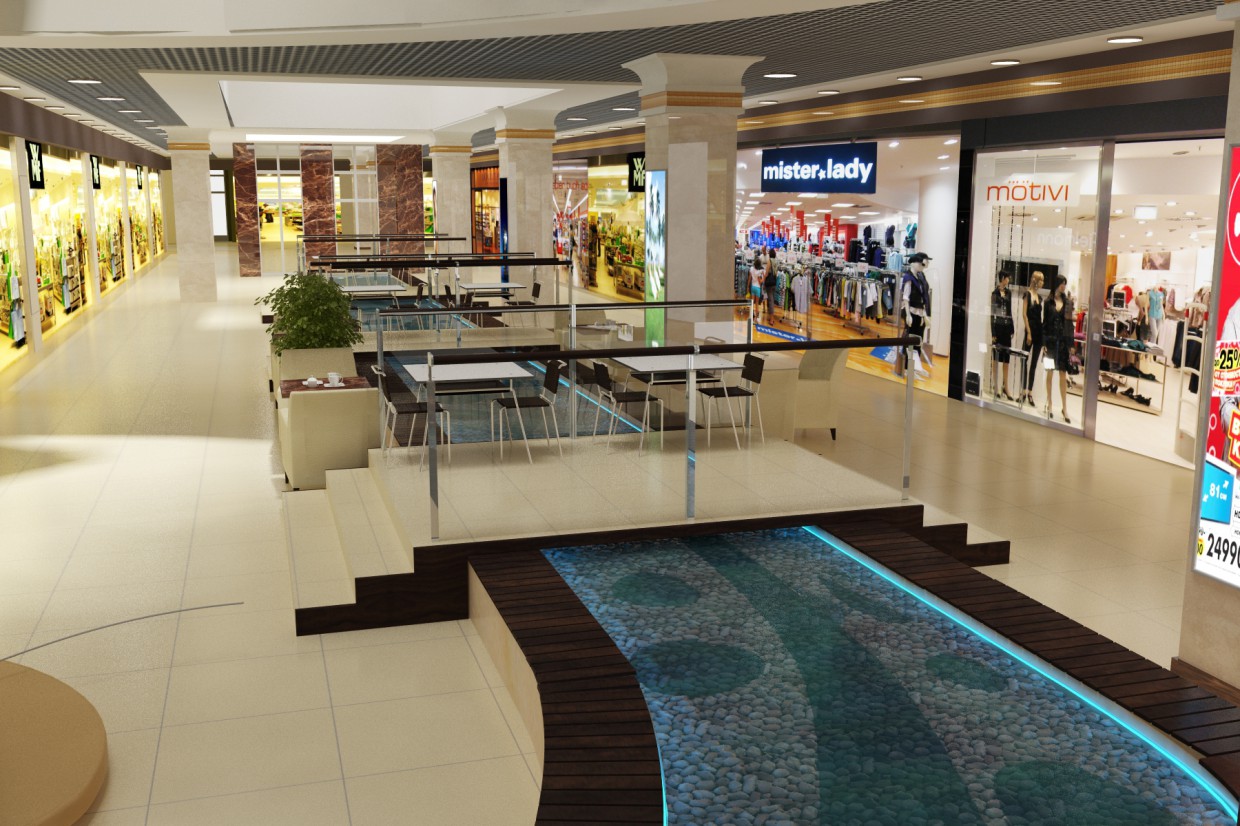 River with a fontain in a mall River with a fontain in a mall in 3d max vray image