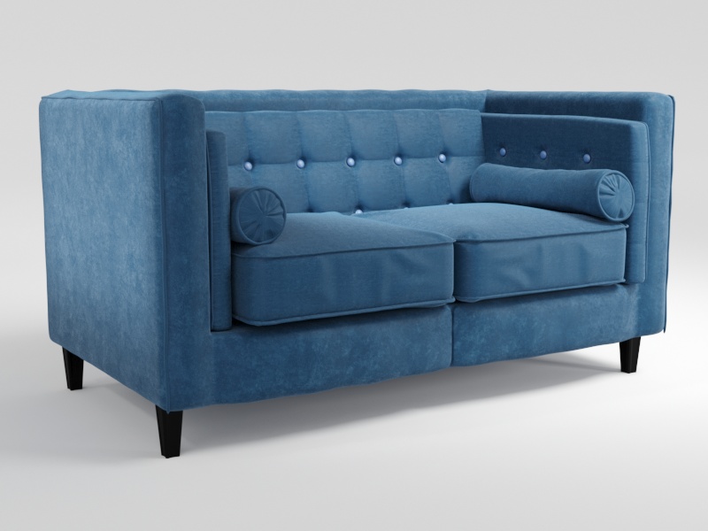 imagen de Sofá doble de terciopelo azul en 3d max corona render