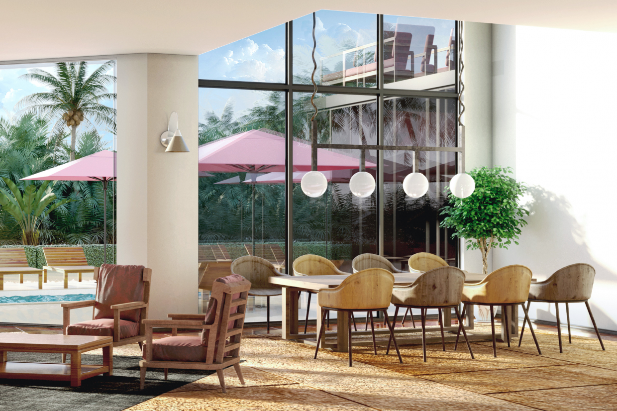 Otel salonu in 3d max corona render resim