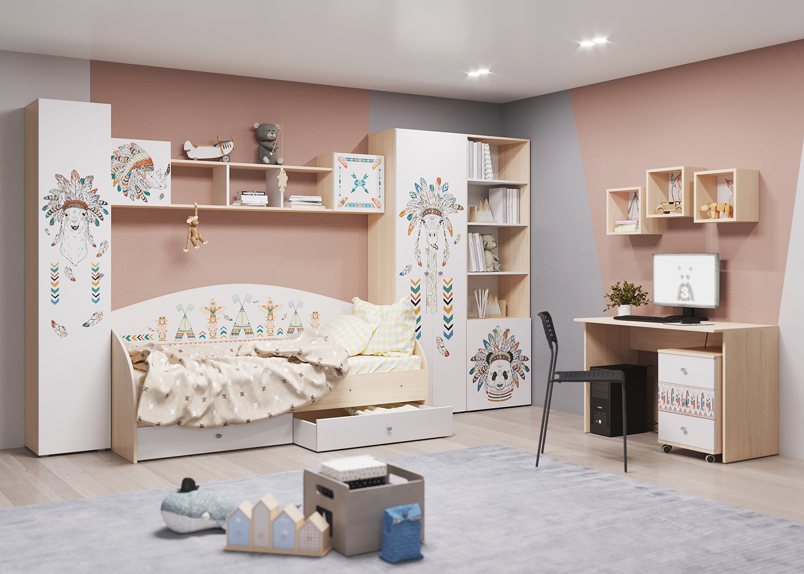 Collection of children's furniture "Indians" in 3d max corona render image