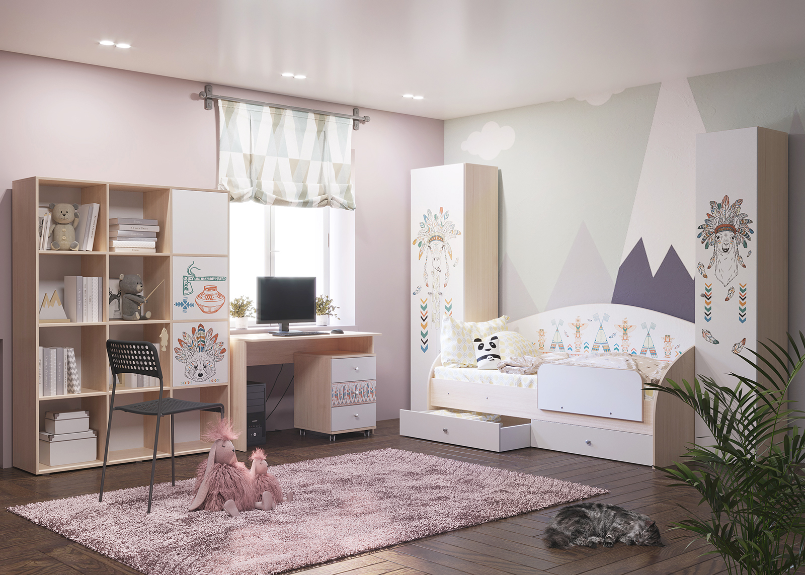 Collection of children's furniture "Indians" in 3d max corona render image