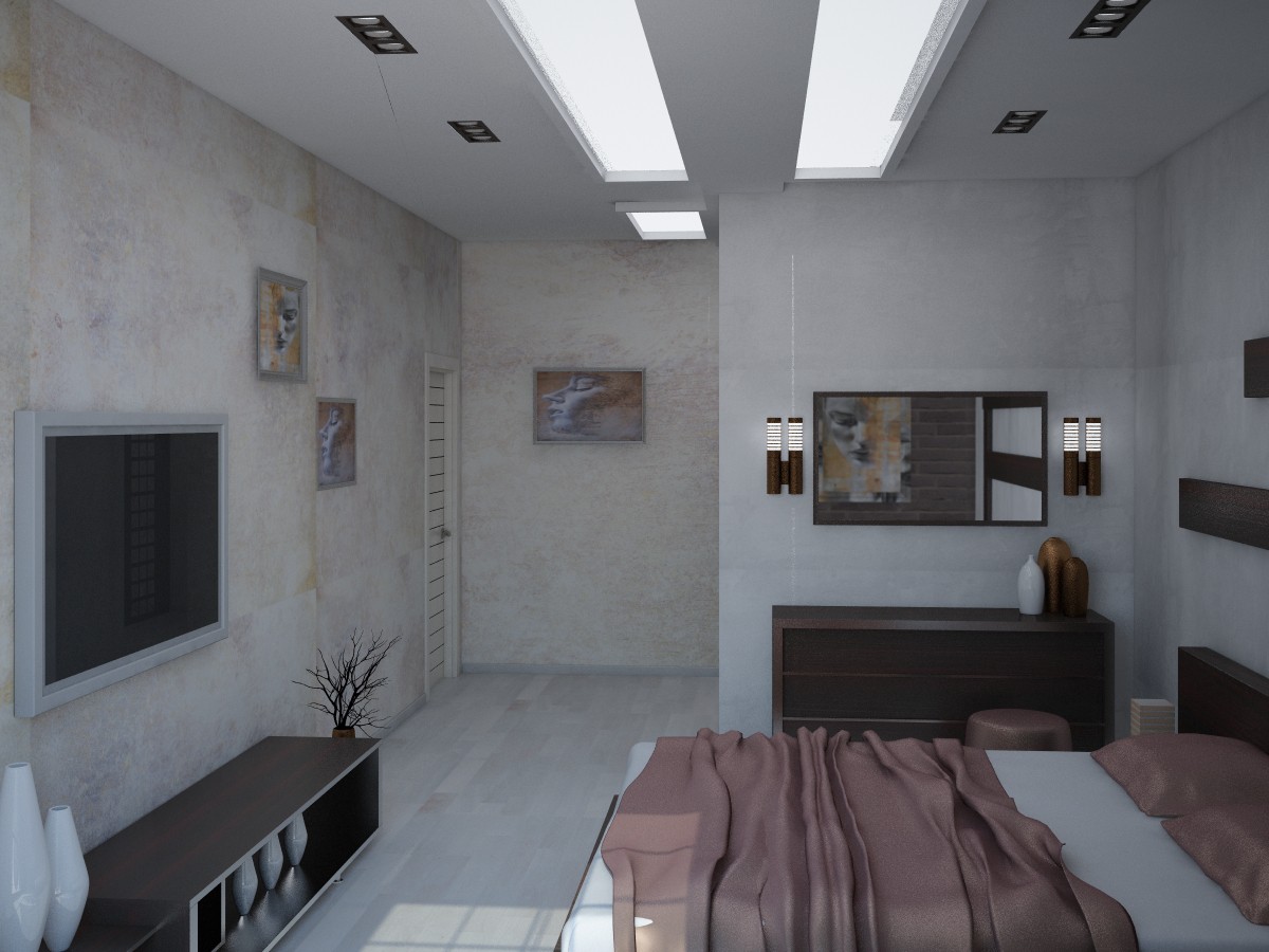 बेडरूम + हॉल 3d max vray में प्रस्तुत छवि